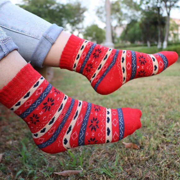 YZKKE 5Pack Womens Q-24 Vintage Winter Soft Warm Thick Cold Knit Wool Crew Socks - Picture 6 of 7